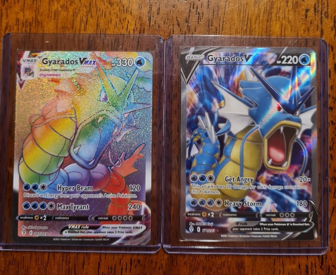 CHEAPEST>POKEMON TCG-EVOLVING SKIES-GYARADOS VMAX RAINBOW/ GYARADOS V FA  FULL ART, Hobbies & Toys, Toys & Games on Carousell