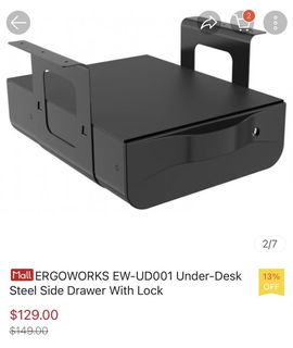Ergoworks Under desk steel drawer w Lock, Furniture & Home Living