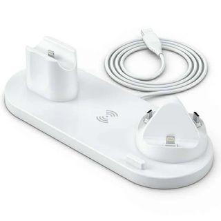 Fast Wireless Charging Holder. Type C/Micro/Lightning 3 in 1 Charger Stand for Apple Watch Air Pods and iPhone For Realme Samsung, Huawei, Xiaomi Multi functional Stand with Overcharging Overvoltage and Overcurrent Protection