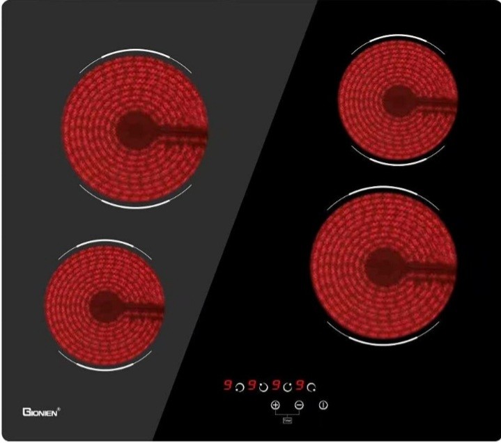 GIONIEN Ceramic Hob 60cm Electric Cooktop Burner, Built in Black Glass