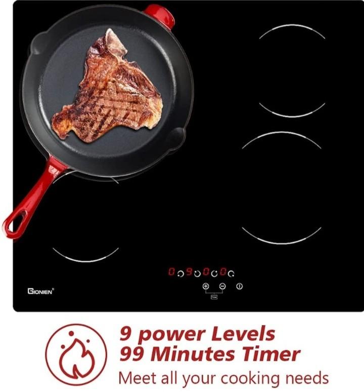 GIONIEN Ceramic Hob 60cm Electric Cooktop Burner, Built in Black Glass