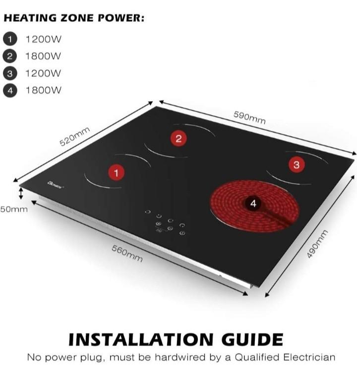 GIONIEN Ceramic Hob 60cm Electric Cooktop Burner, Built in Black Glass