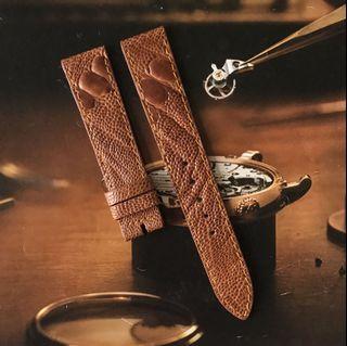 Handmade 18mm Ostrich Leather 18/16mm Watch Strap Medium Brown