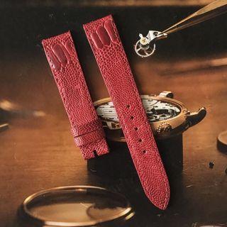 Handmade 18mm Ostrich Leather 18/16mm Watch Strap Red