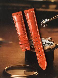 Handmade 20mm Crocodile Leather 20/16mm Watch Strap Orange
