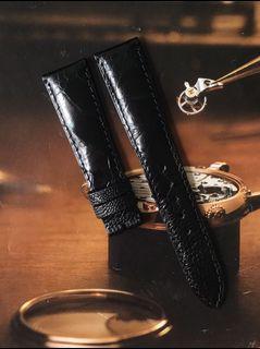 Handmade 20mm Ostrich Leather 20/16mm Watch Strap Black