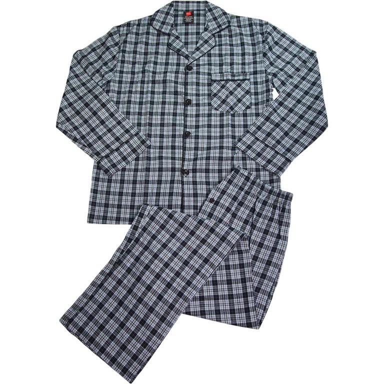 NEW Mens Hanes Pajamas Set Size 2XL Long Sleeve Shirt Pants Sleepwear Gray Plaid 