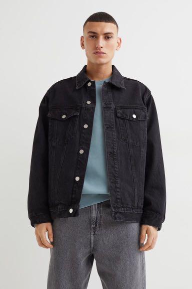 H&m black denim jacket mens 2025