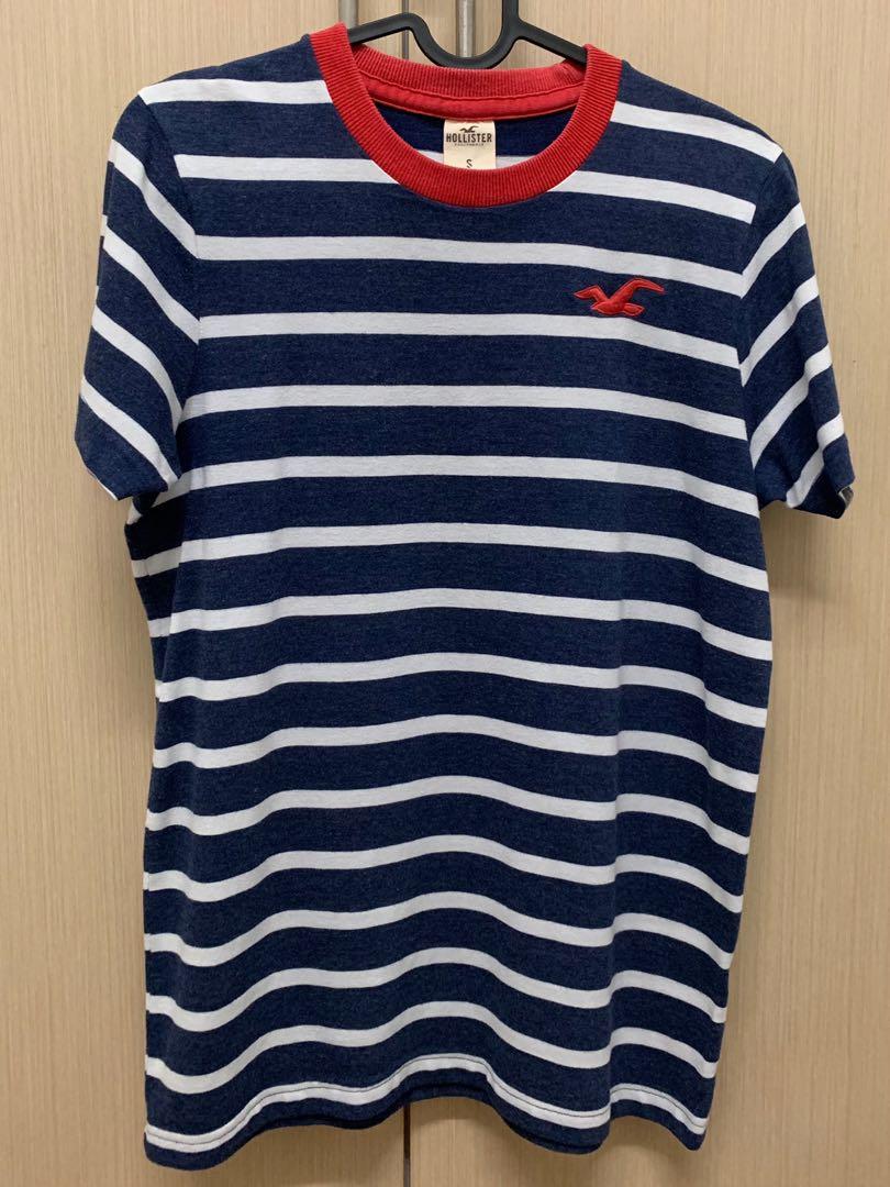 hollister red navy blue white stripe short sleeve crew round neck embroidered small logo tee shirt tshirt A F Abercrombie Tommy Hilfiger Men s Fashion Tops Sets Tshirts Polo Shirts on Carousell