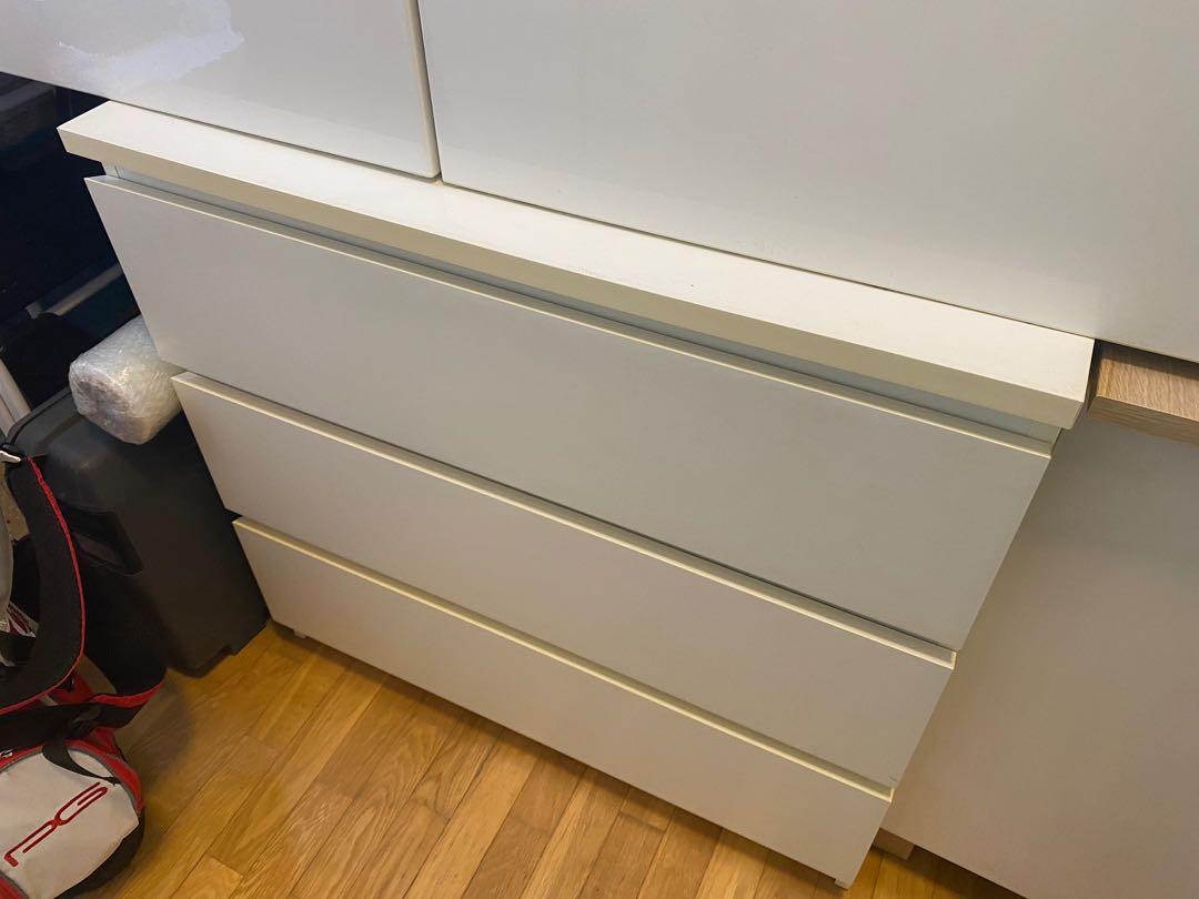 IKEA MALM 3 drawer dresser (including glass top), Furniture & Home