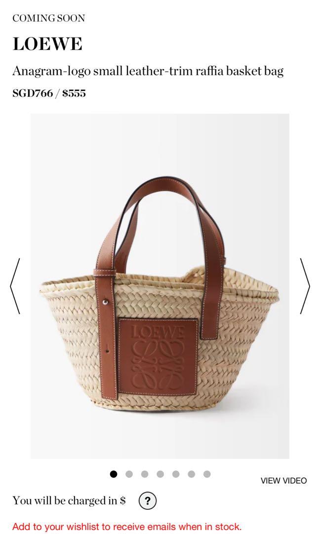 Beige Anagram small leather-trimmed woven basket bag, LOEWE
