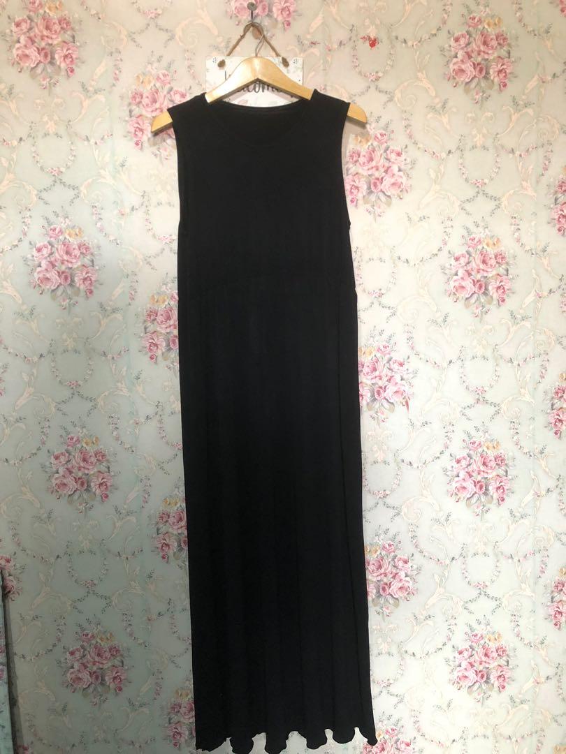 Overall Long dress OL hitam ,SALE HARI 