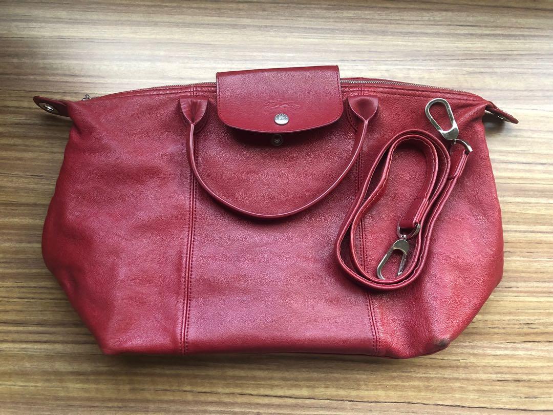 Longchamp Le Pliage Cuir M leather asli Barang Mewah Tas Dompet di Carousell