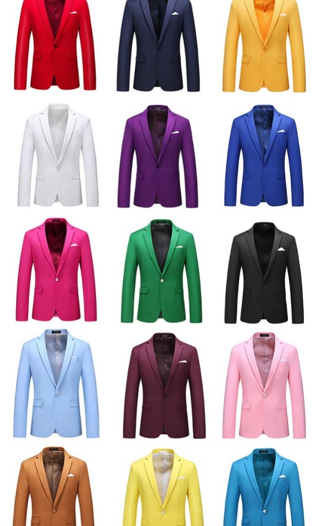 Men suit .men Jacket green blue purple yellow brown green light blue light brown pink white red black suit blazer Jacket 15 colors blazer jacket size