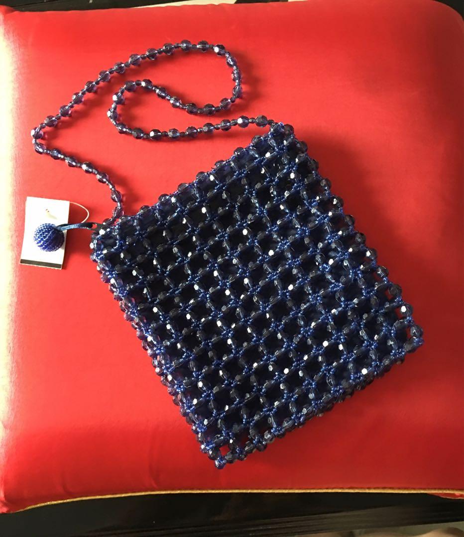 Navy Blue Beaded Evening Bag Women s Fashion Bags Wallets Shoulder Bags on Carousell