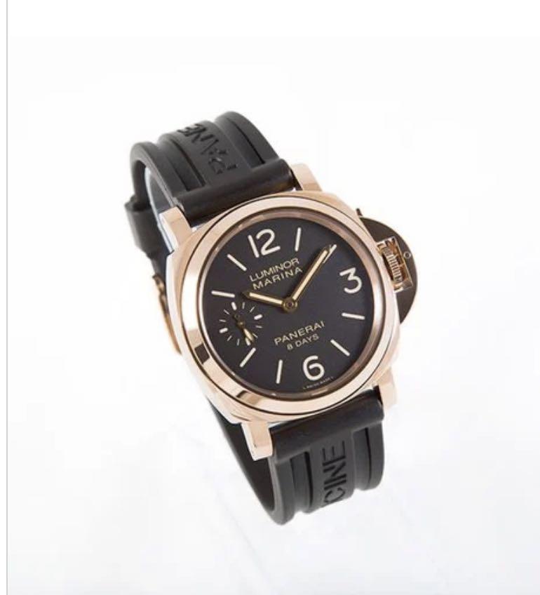 Panerai Watch (Category: Watches) located in Singapore. Submitted by j_p_y (Listing ID 1161903265, Image 3). Description: Model Luminor Marina 8 Days Reference number PAM 00511 Movement Manual winding Case material Rose gold Bracelet material Rubber Year of production 2015 Condition Unworn (Mint condition, without signs of wear) Scope of delivery Original box, original papers Gender Men’s watch/Unisex Location Germany, Weißenhorn Caliber Movement
