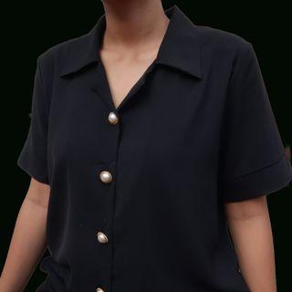 Plastic Island Black Collar Top