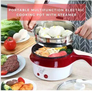 Portable Multifunction Electric Cooking Pot with Steamer -Portable Multifunction Electric Cooking Pot with Steamer Non-stick Rice Cooker Hot Pot Boiler Food Warmer Steamer Fryer Safety Over-heating Protection Dry Burning Protection