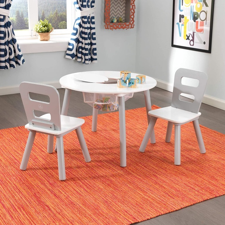 (readystock) KidKraft Wooden Round Table & 2 Chair Set with Center Mesh