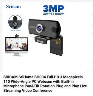 SRICAM SriHome SH004 Full HD 3 Megapixels 110 Wide-Angle PC Webcam with Built-in Microphone Pan&Tilt Rotation Plug and Play Live Streaming Video Conference