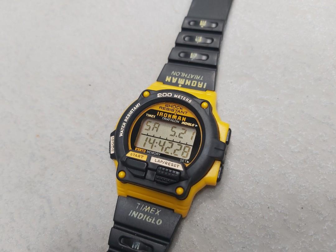 timex ironman triathlon yellow indiglo quartz lcd watch 電子手錶 