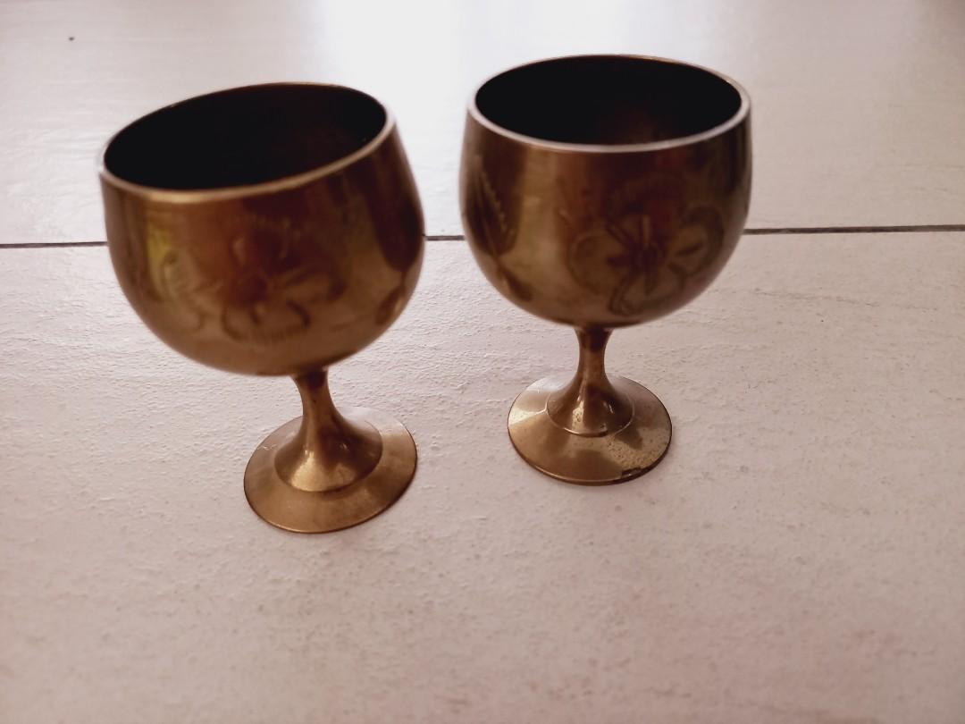 Vintage Brass Goblet Pair Hobbies Toys Collectibles Memorabilia