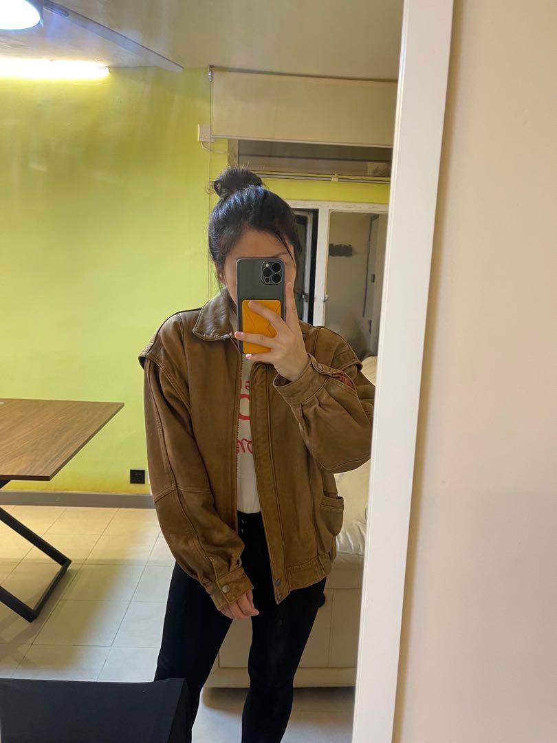 Vintage oversized leather jacket on sale