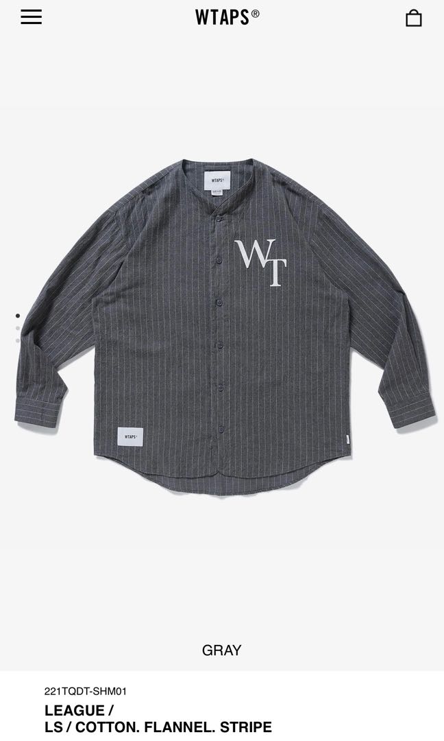 Wtaps league ls flannel stripe shirt size 4 grey, 男裝, 上身及套裝