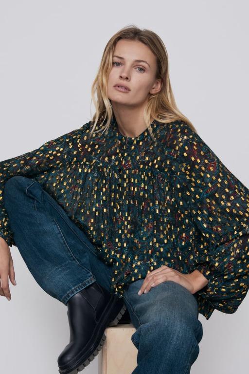 Metallic plumetis blouse zara clearance