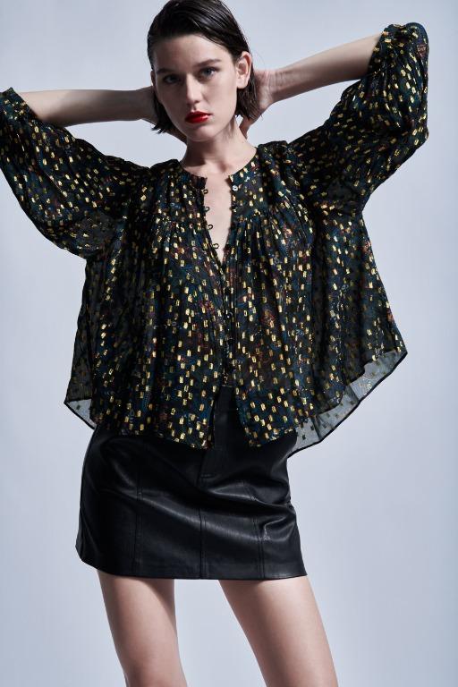 Metallic plumetis blouse zara clearance
