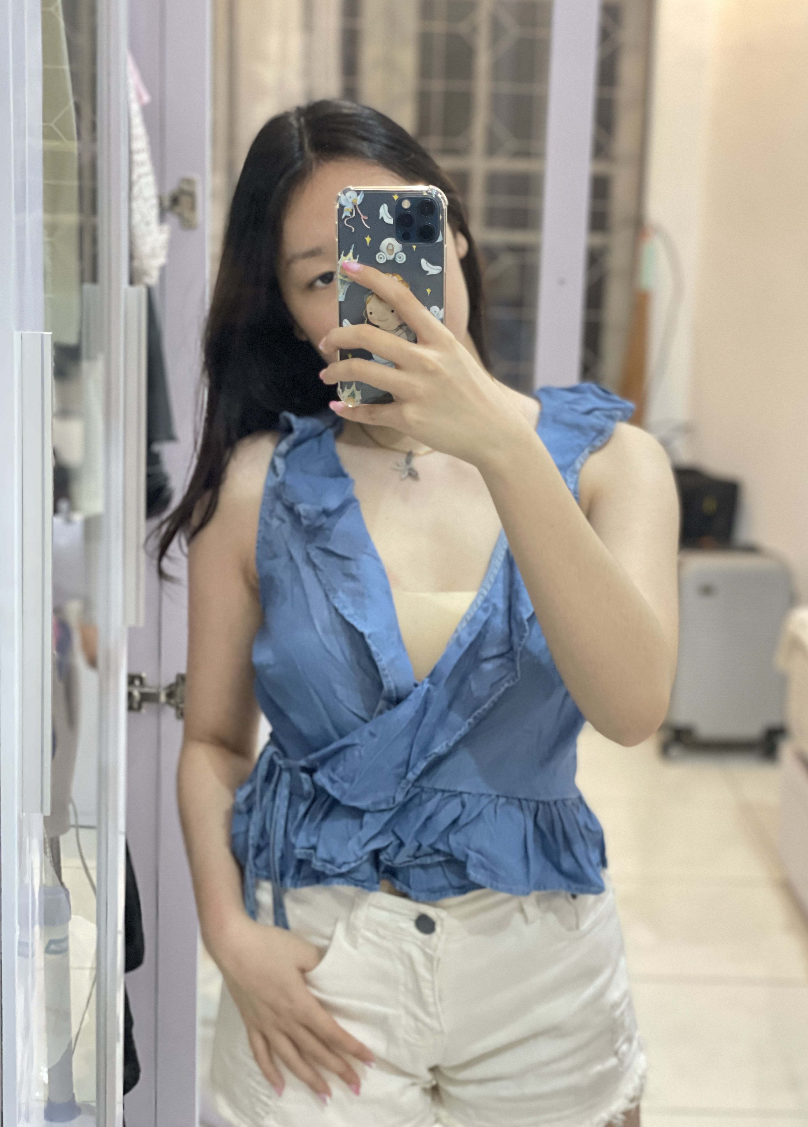 Zara Soft Denim Top, Fesyen Wanita 