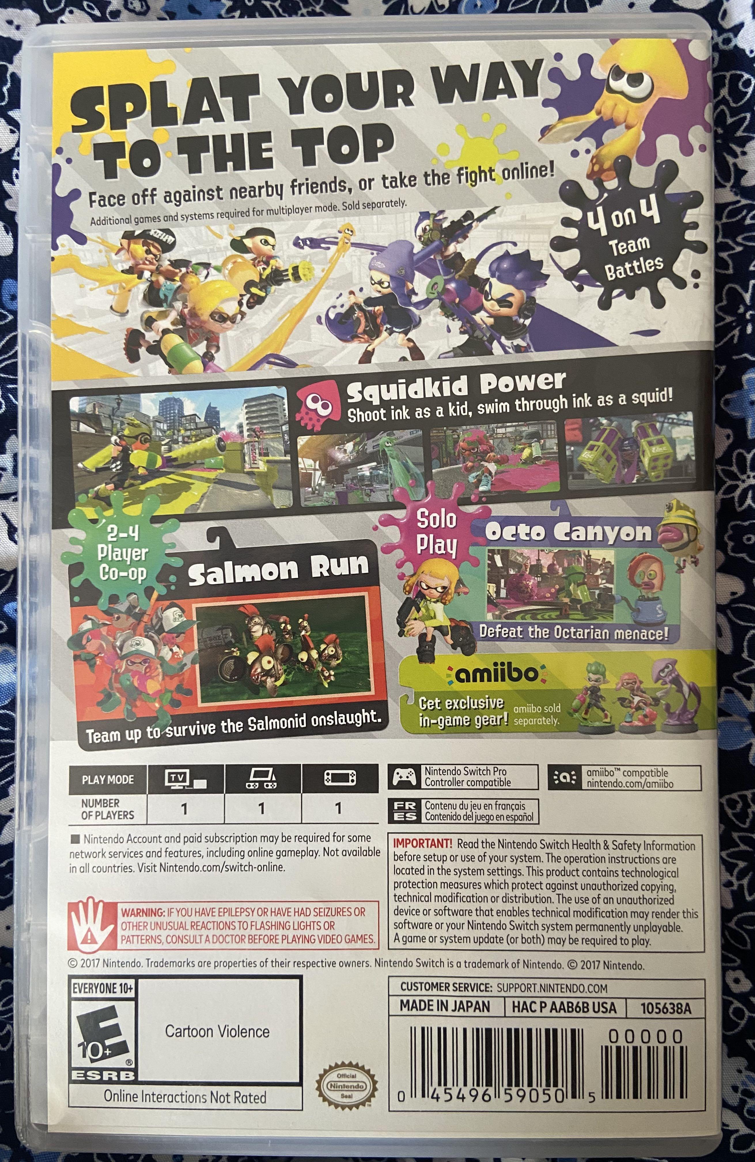 Splatoon 2 sales back cover