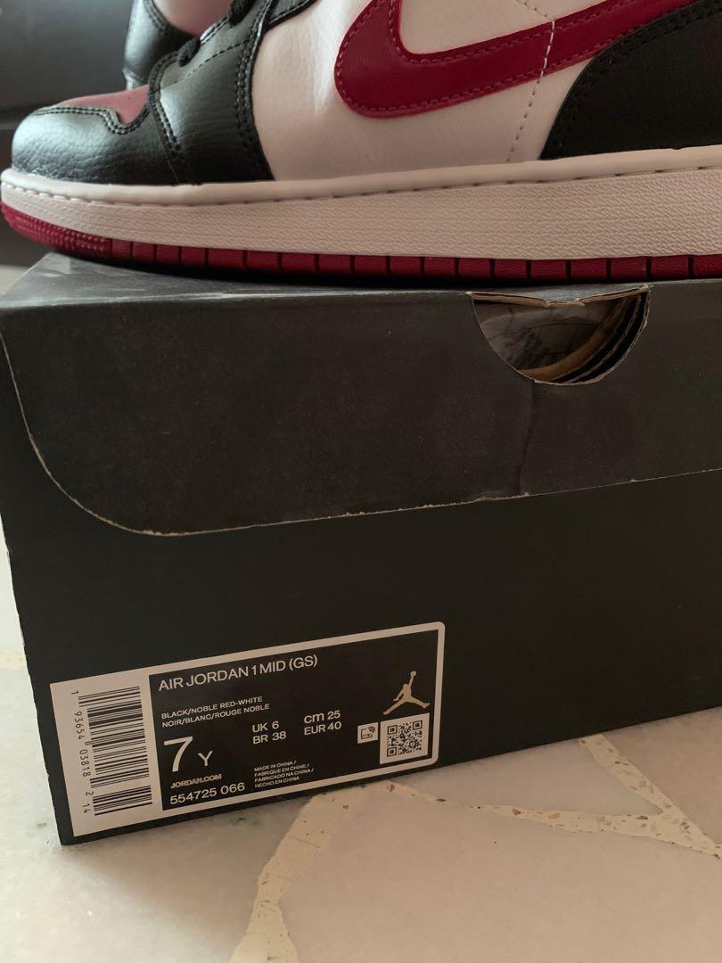 Air Jordan Mid GS 7Y Balck Noble Red White Women s Fashion