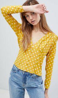 Asos yellow polka dot cropped blouse top