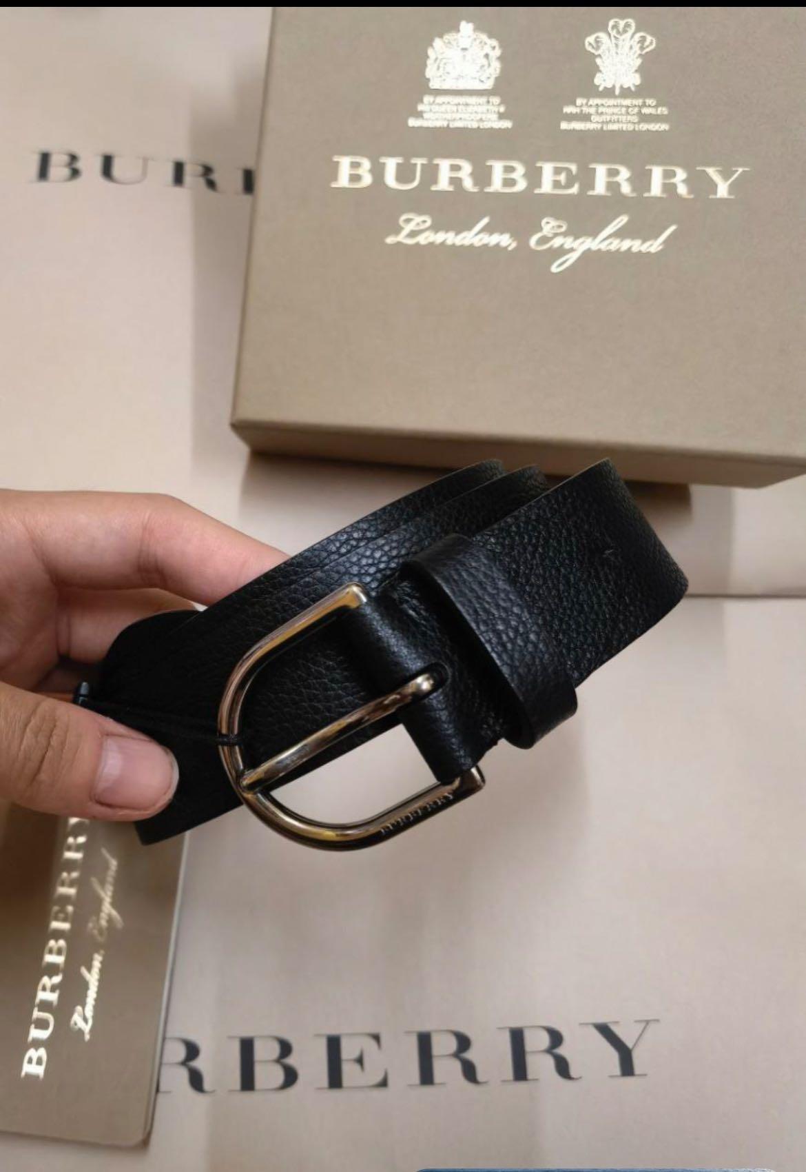 Burberry grainy leather top house check belt
