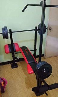 Bench press benchpress set with 80lbs weight plates and barbell bar 7300 only bnew