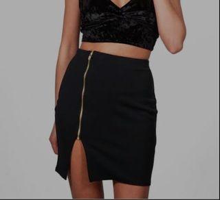 Boohoo black zip skirt