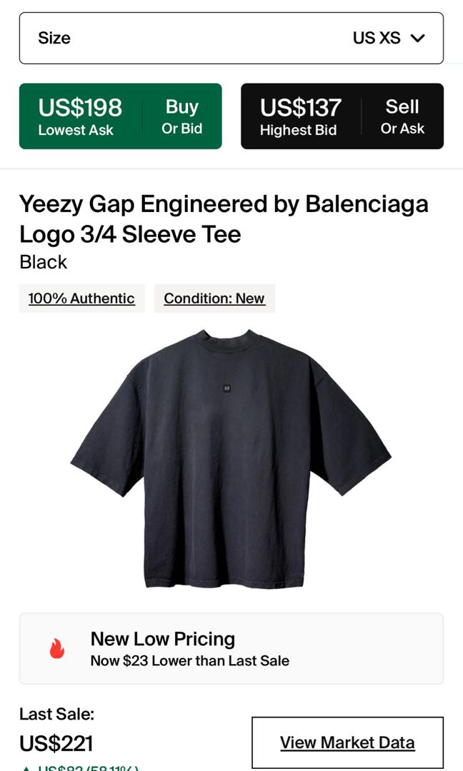 Yeezy Gap Logo 3/4 Sleeve Tee, 黒 size XS