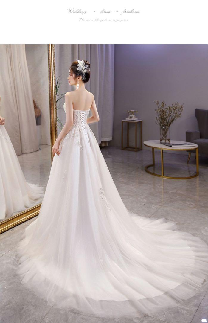 White and champagne wedding dress online