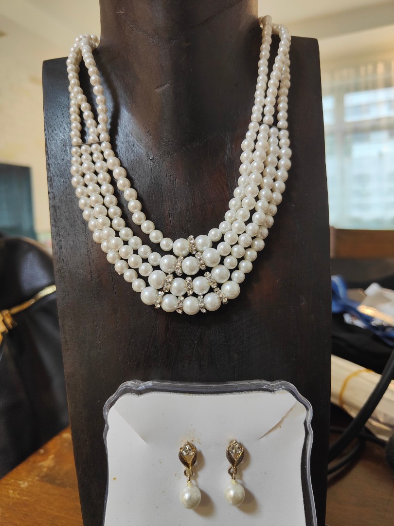 Faux pearl necklace set, Women's 