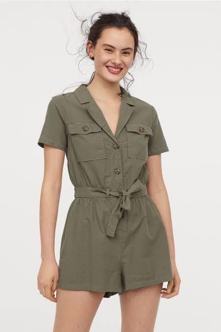Army green jumpsuit h&m on sale