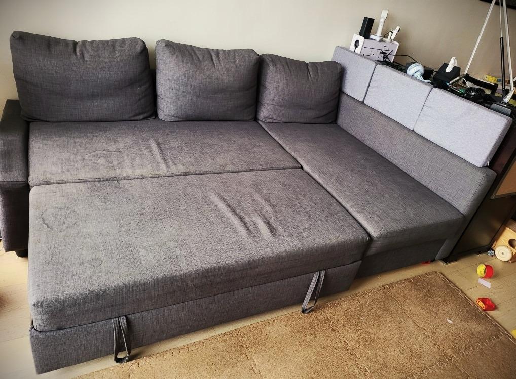 IKEA FRIHETEN Corner sofabed with storage, hyllie dark grey, 傢俬＆家居, 傢俬