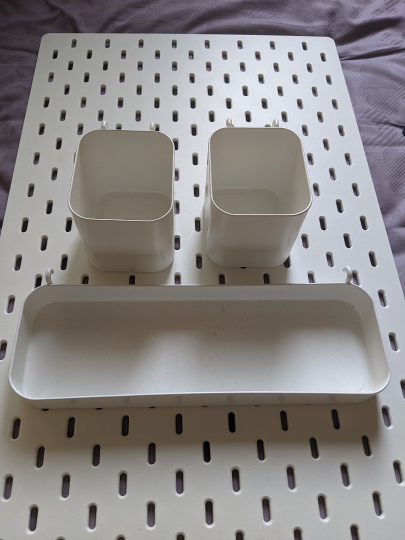 IKEA Skadis Pegboard with 2 containers and 1 shelf, Furniture & Home