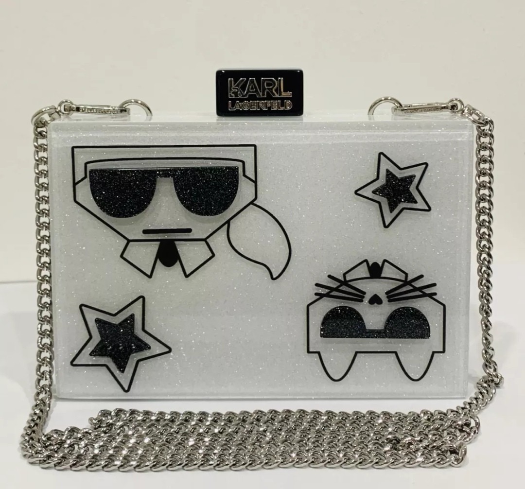 Karl Lagerfeld Black Acrylic Luxury Is A Discipline Box Clutch