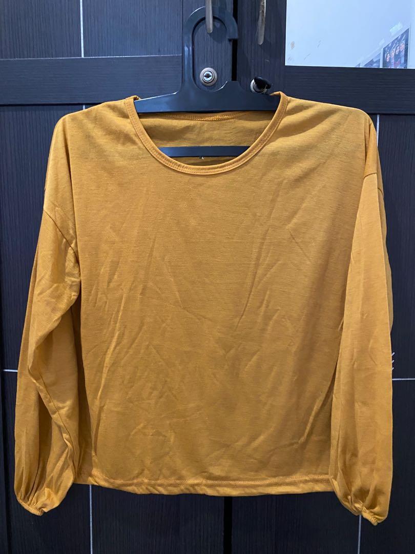 LONGSLEEVE TOP BLOUSE MUSTARD, Fesyen 