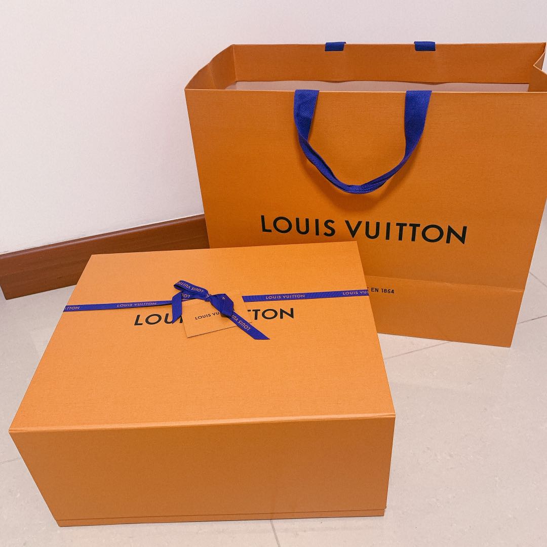 LOUIS VUITTON AUTHENTIC BOX AND PAPERBAG SET (also with ribbon and gift  dedication tag) - IN PERFECT BRAND NEW CONDITION - HARD MAGNETIC BOX (LV),  Luxury, Bags & Wallets on Carousell