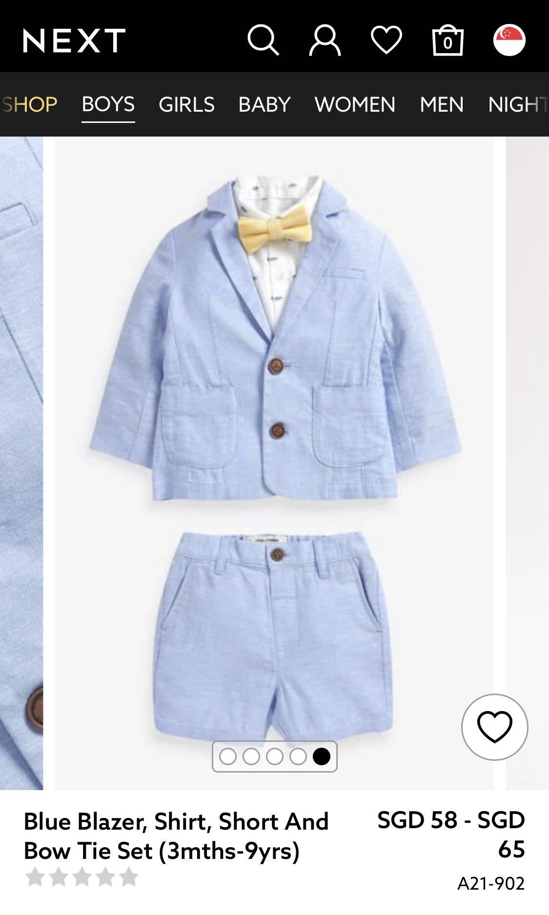 Next blue blazer shirt short and bow tie set