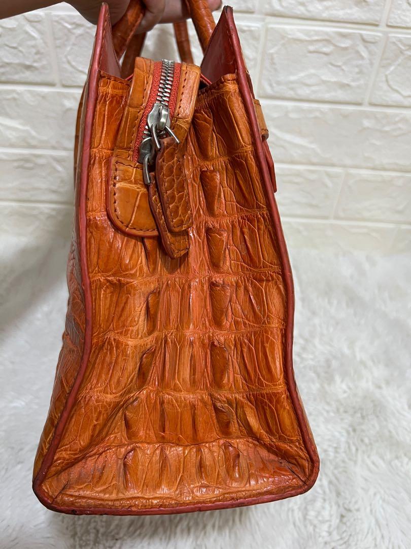 Convertible Executive Leather Bag in Crocodile Print Camel | Silver & Riley