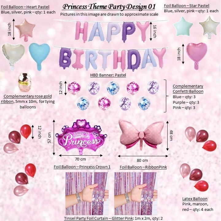 4 SELF INFLATING BIRTHDAY PRINCESS BALLOONS-PINK/GIRL-BALOON-NEW-FOIL-18CM 