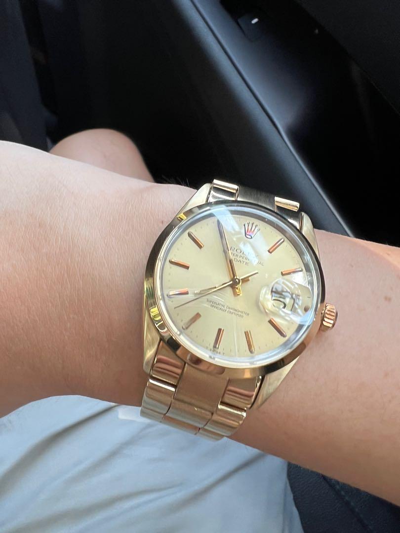 18K Yellow Gold Shell Rolex 1550 mint condition, Luxury, Watches